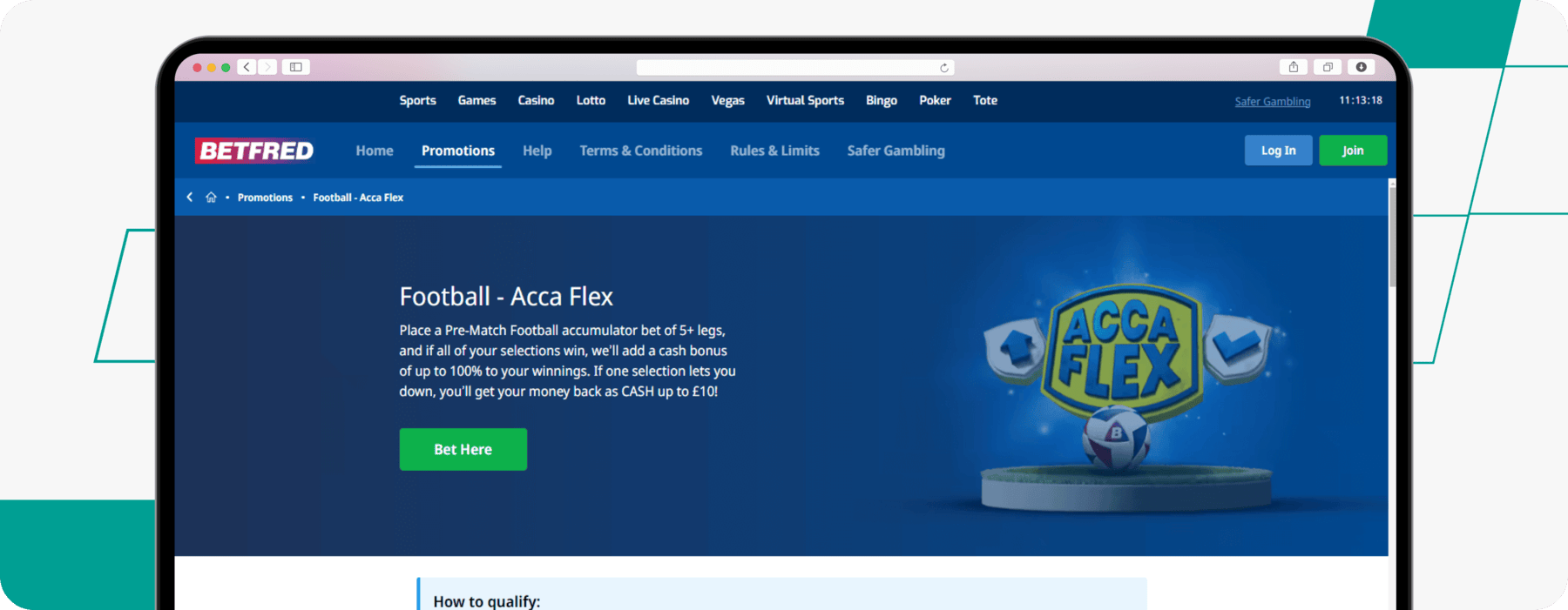 screenshot of betfred acca flex offer